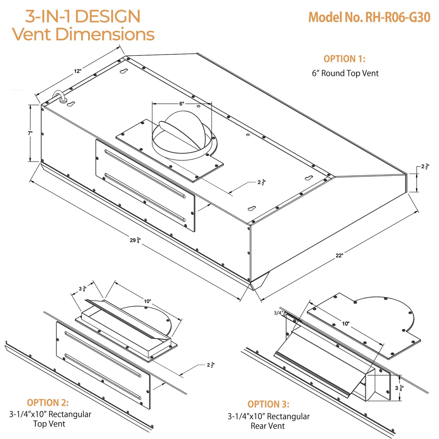 AWOCO  RH-R06-G Under Cabinet Range Hood - Tempered Glass Panel - 900 CFM - RH-R06-G30