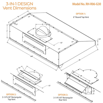AWOCO  RH-R06-G Under Cabinet Range Hood - Tempered Glass Panel - 900 CFM - RH-R06-G30