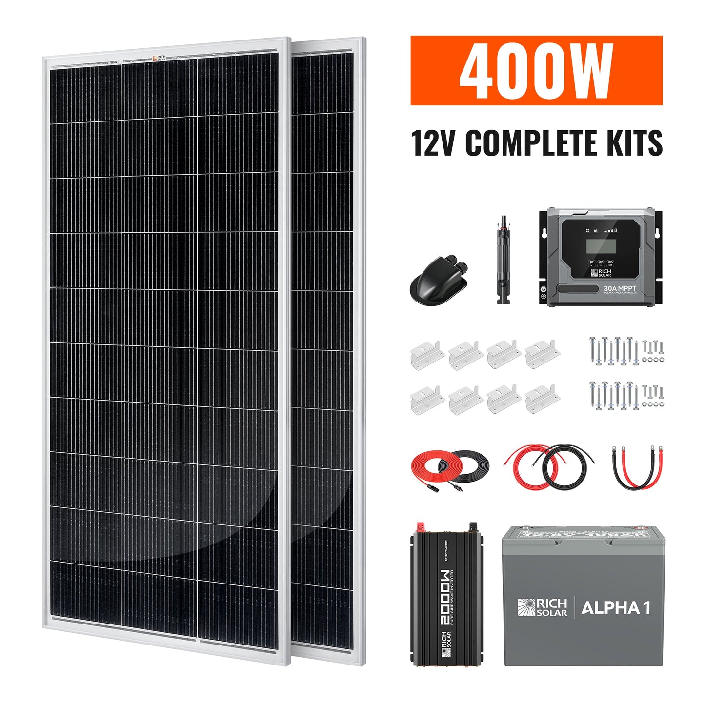 Rich Solar 400W Solar Kit with Battery | Solar + Energy Storage Kit for RVs, Vans & Off-Grid Applications - RS-K400B