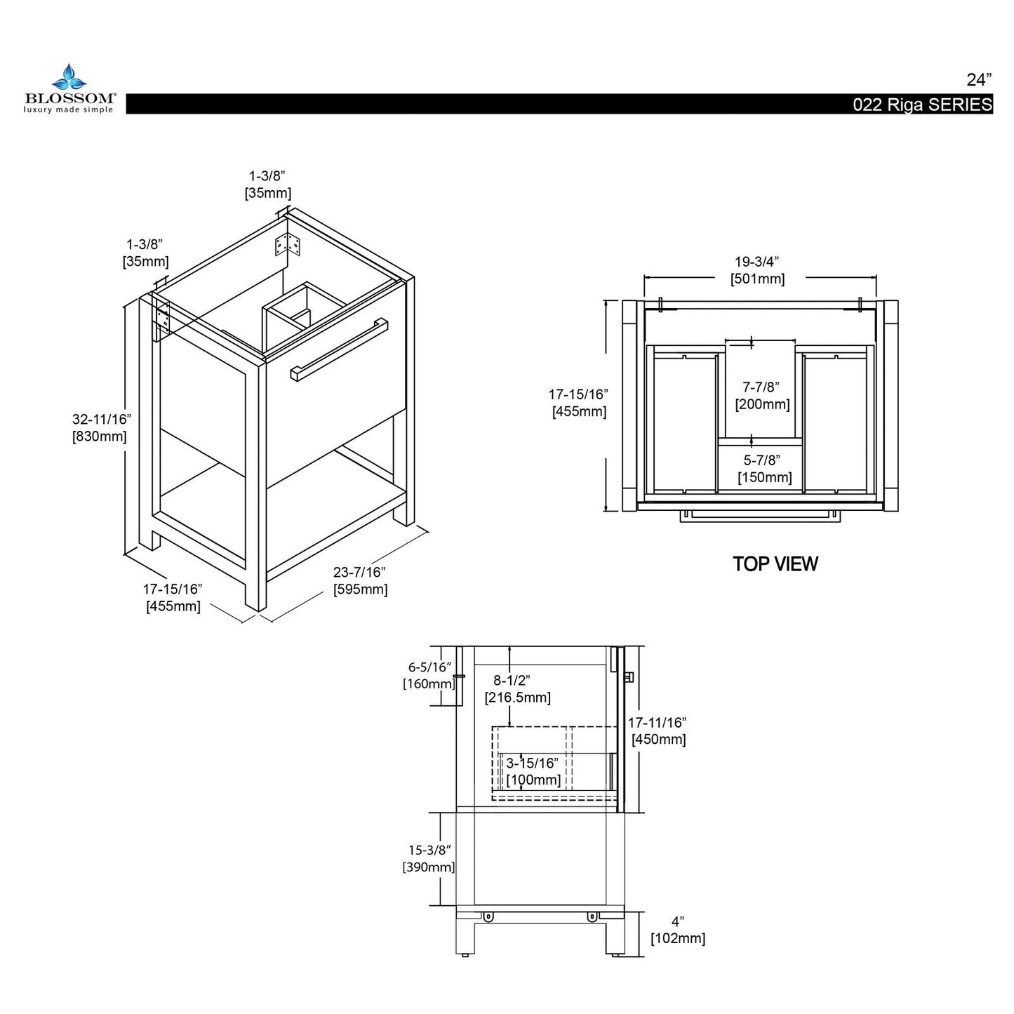 Blossom Bathroom Riga 24 Inch Bathroom Vanity - V8022 24 01