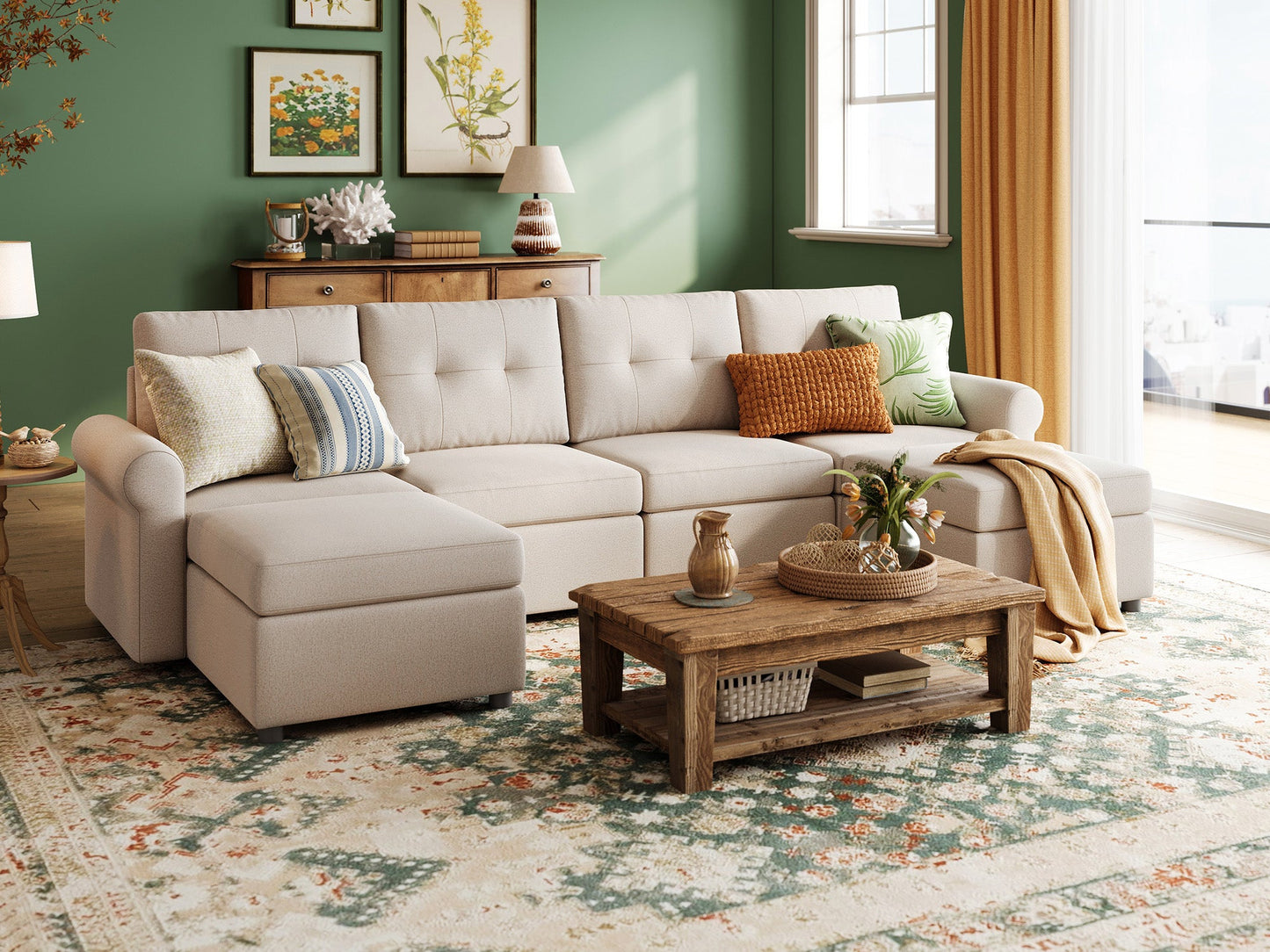 LINSY HOME RUBIK III 4 Seats with 2 Ottomans - US-LH-SPF-Sofa-S800-F11-42-0-00