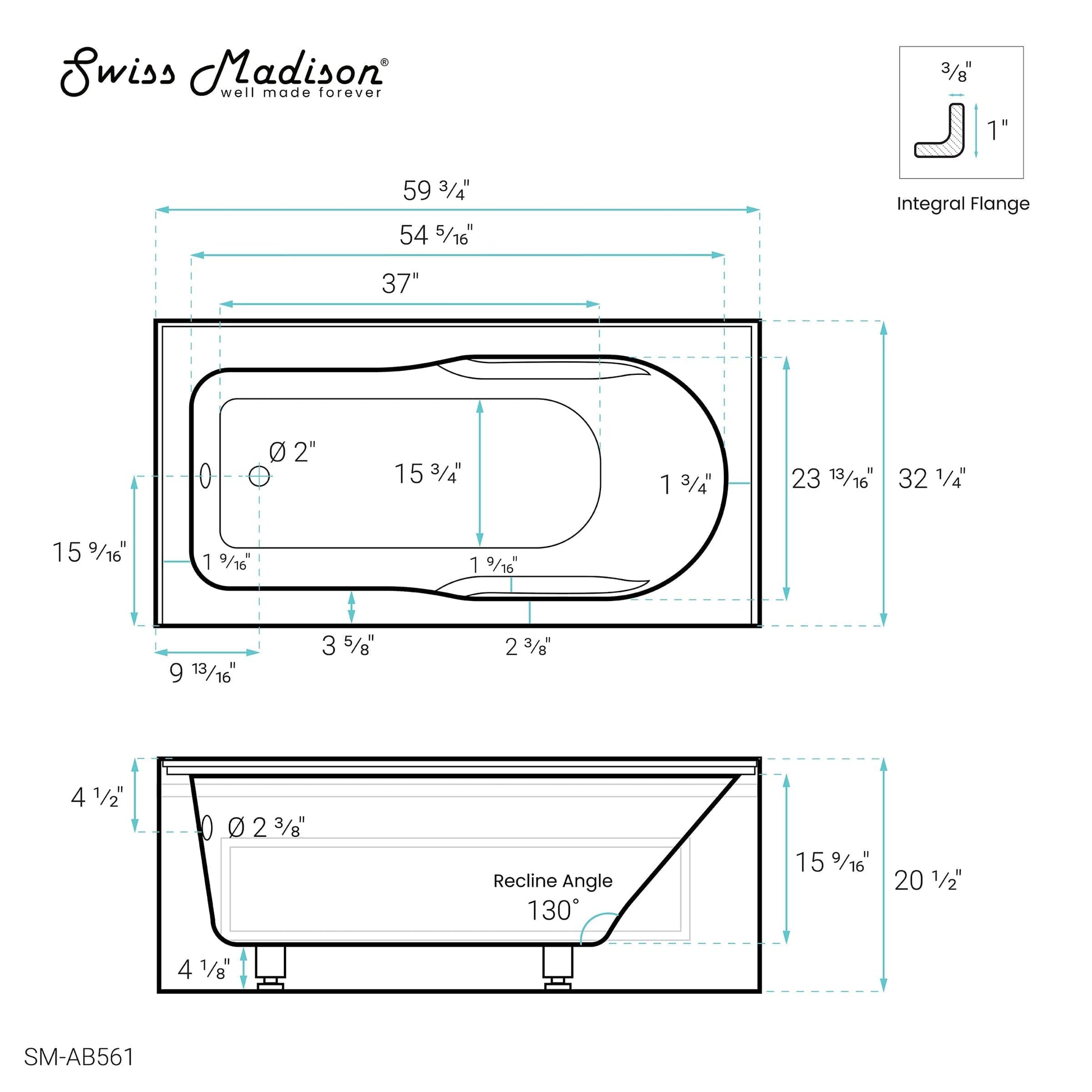 Swiss Madison Concorde 60 in. x 32 in. Acrylic Glossy White, Alcove, Integral, Left-Hand Drain, Apron Bathtub - SM-AB561 - Backyard Provider