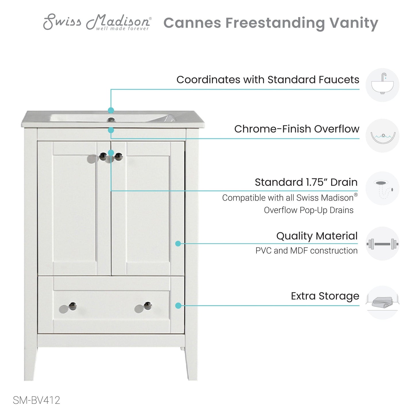 Swiss Madison Cannes 24" Bathroom Vanity in White - SM-BV412 - Backyard Provider