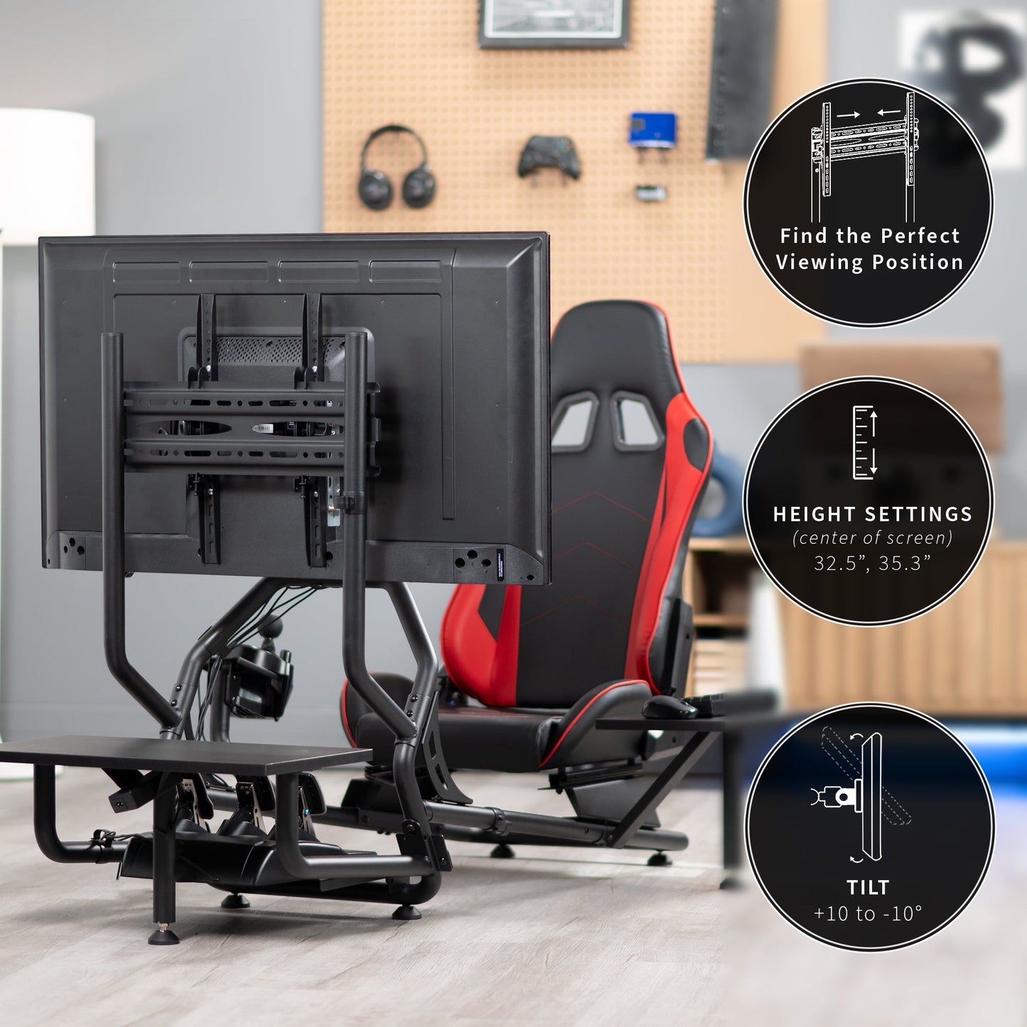 VIVO Racing Simulator Cockpit with TV Mount & Shelf Kit - 32” to 50” Screens - STAND-KIT-RACE1BS
