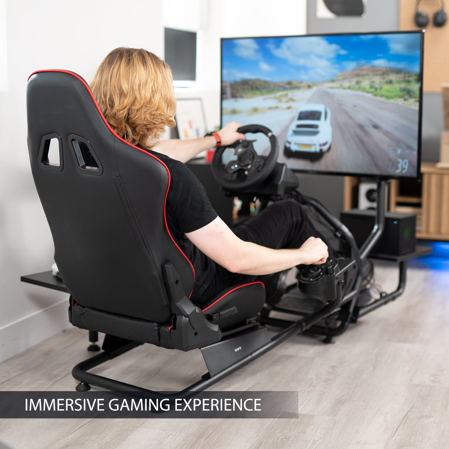 VIVO Racing Simulator Cockpit with TV Mount & Shelf Kit - 32” to 50” Screens - STAND-KIT-RACE1BS