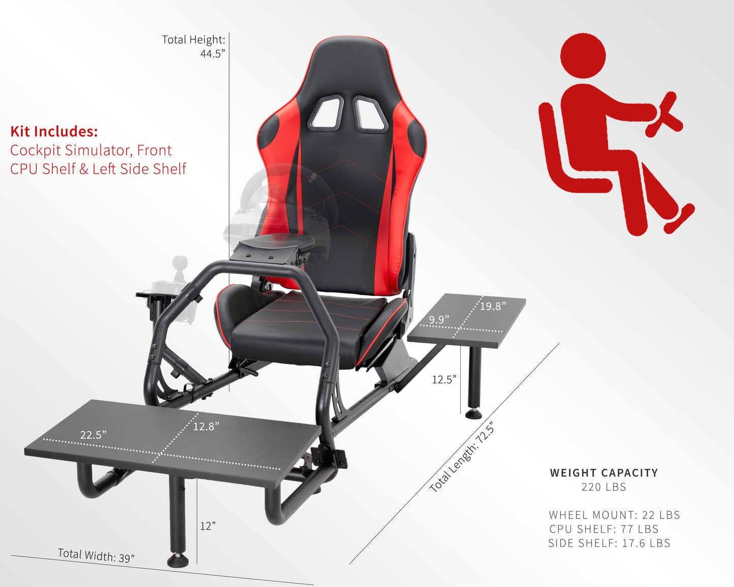 VIVO Racing Simulator Cockpit with Shelf Kit - STAND-KIT-RACE1S