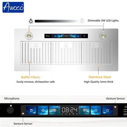 AWOCO  RH-IT06-V Ceiling Mount Range Hood - Split Insert - 800CFM - 6" Blower - RH-IT06-V30-COLD