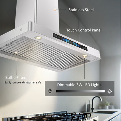 Awoco RH-WT-V Wall Mount Range Hood - 800CFM - Voice & Gesture -  Adjustable Chimney, With 6” Blower Unit - RH-WT-V30+RH-SP06-BLW
