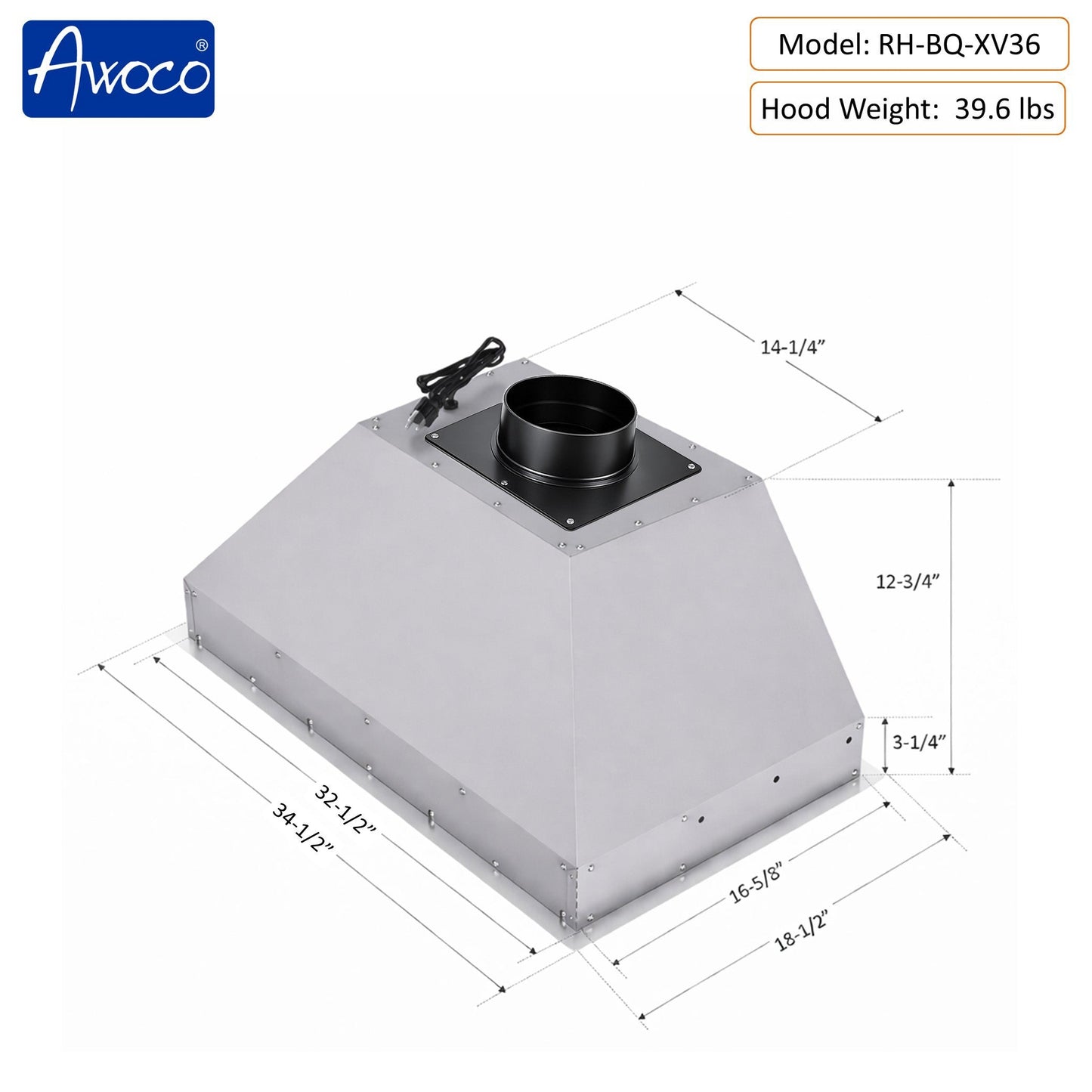 AWOCO RH-BQ-XV+8BLW Split Quiet Range Hood Insert Voice & Gesture Control 1000 CFM With 8” Blower Unit - RH-BQ-XV30+RH-SP08-BLW