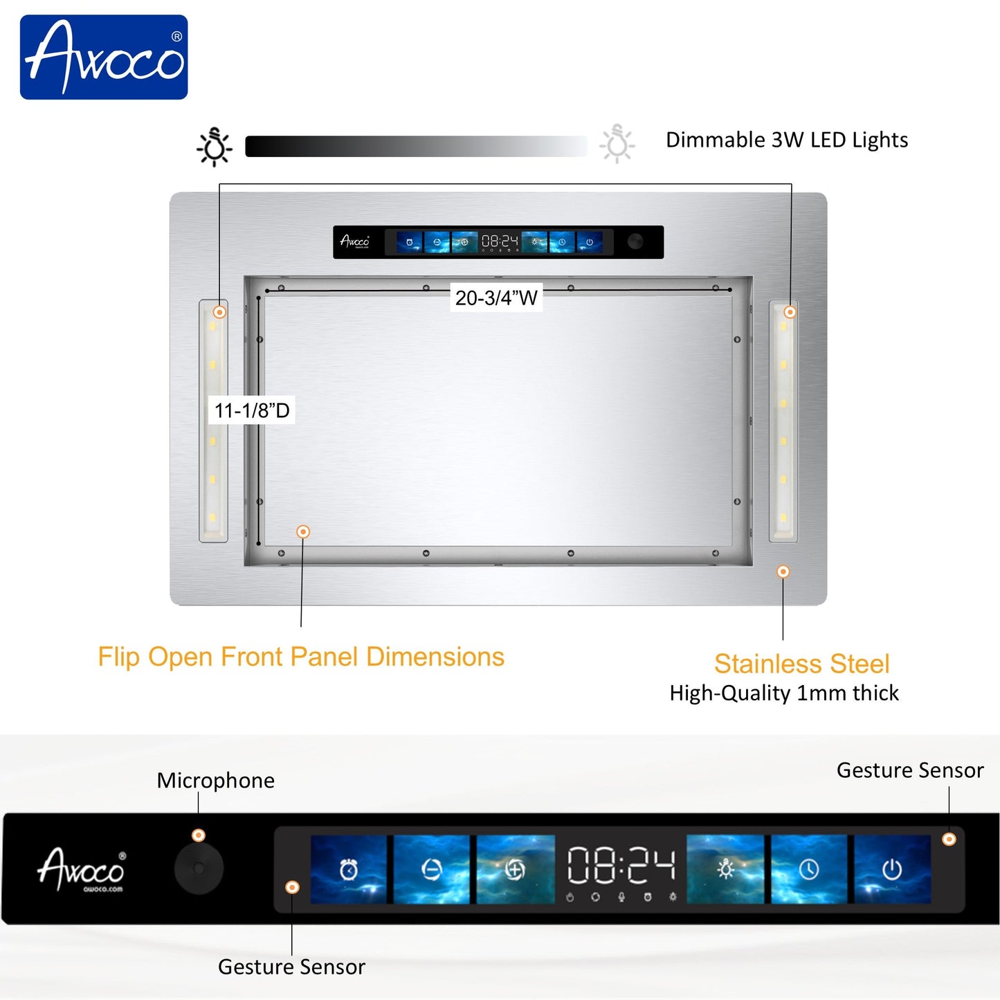 AWOCO  RH-IT08-GV Ceiling Mount Range Hood - Split Insert - Voice & Gesture - AWC-RH-IT08-GV30