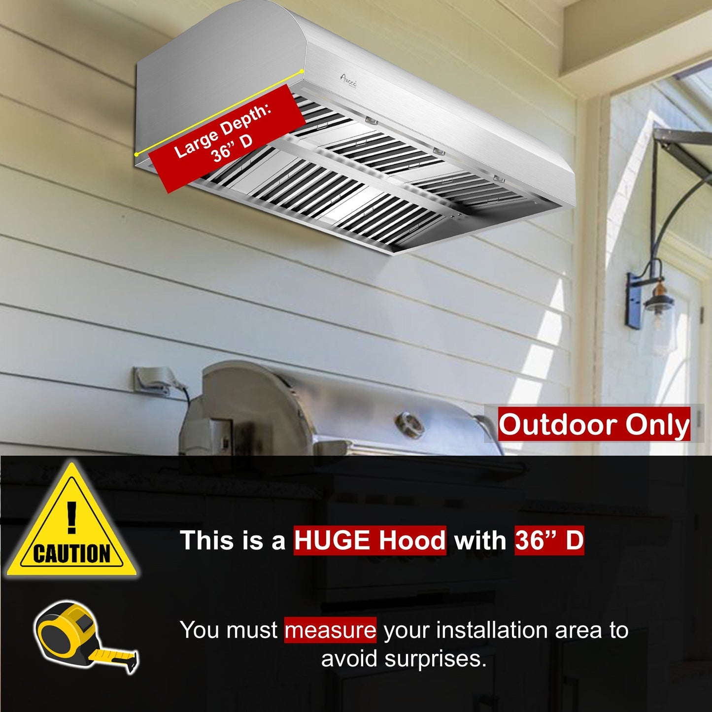 Awoco 48" Outdoor BBQ Vent Hood 18" High Type 304 Stainless Steel, 4 Speeds 2000 CFM, Dual Blowers, Adjustable LED Lights, 8” Round Top Vent - AWC-RH-WM-BBQ48
