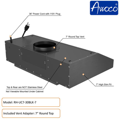 AWOCO RH-UC7-30 Under Cabinet Range Hood Black Stainless Steel Gesture - RH-UC7-30BLK-6
