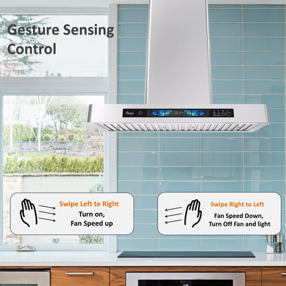 Awoco RH-WT-V Wall Mount Range Hood - 800CFM - Voice & Gesture -  Adjustable Chimney, With 6” Blower Unit - RH-WT-V30+RH-SP06-BLW