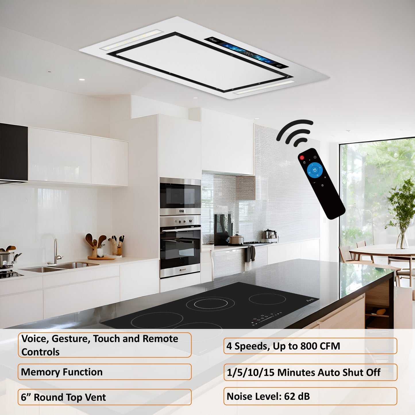 AWOCO  RH-IT06-GV Ceiling Mount Range Hood - Split Insert - Voice & Gesture - AWC-RH-IT06-GV30
