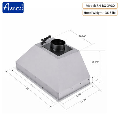 AWOCO RH-BQ-XV+8BLW Split Quiet Range Hood Insert Voice & Gesture Control 1000 CFM With 8” Blower Unit - RH-BQ-XV30+RH-SP08-BLW
