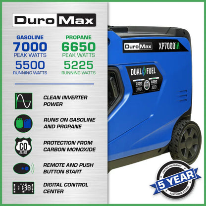 Aurora Generators DuroMax XP7000iHT 7,000 Watt Portable iHT Dual Fuel Inverter Generator w/ CO Alert - PowerGen USA - XP7000iHT