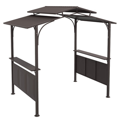 Outsunny 8' x 5' BBQ Grill Gazebo, Double Tiered Roof, Steel Frame, 2 Shelves, Brown - 84C-221V00BN