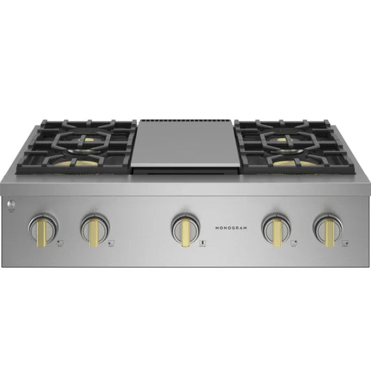 Monogram ZGU364NDTSS 36" Professional Gas Rangetop with 4 Burners and Griddle Stainless Steel - ZGU364NDTSS