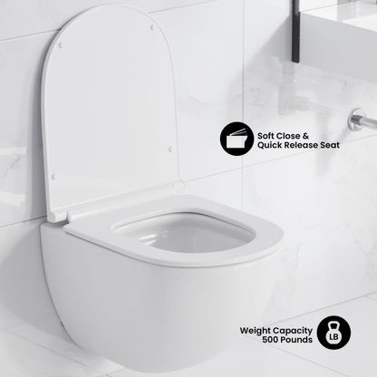 Swiss Madison St. Tropez Wall-Hung Toilet Bundle 0.8/1.6 GPF Dual Flush in Glossy White with Flush Plate - SM-WK449-01W