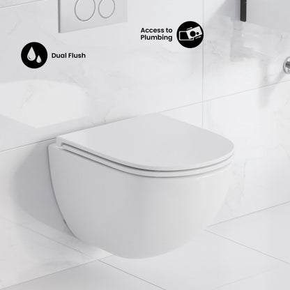 Swiss Madison St. Tropez Wall-Hung Toilet Bundle 0.8/1.6 GPF Dual Flush in Glossy White with Flush Plate - SM-WK449-01W