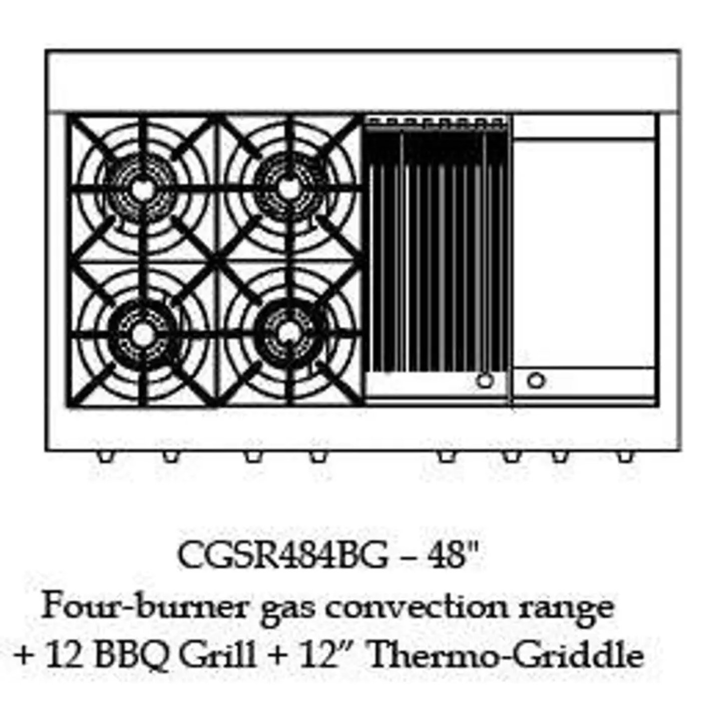Capital 48" Culinarian Self Clean Gas Range, 4 Open Burners, BBQ, Griddle - CGSR484BGN