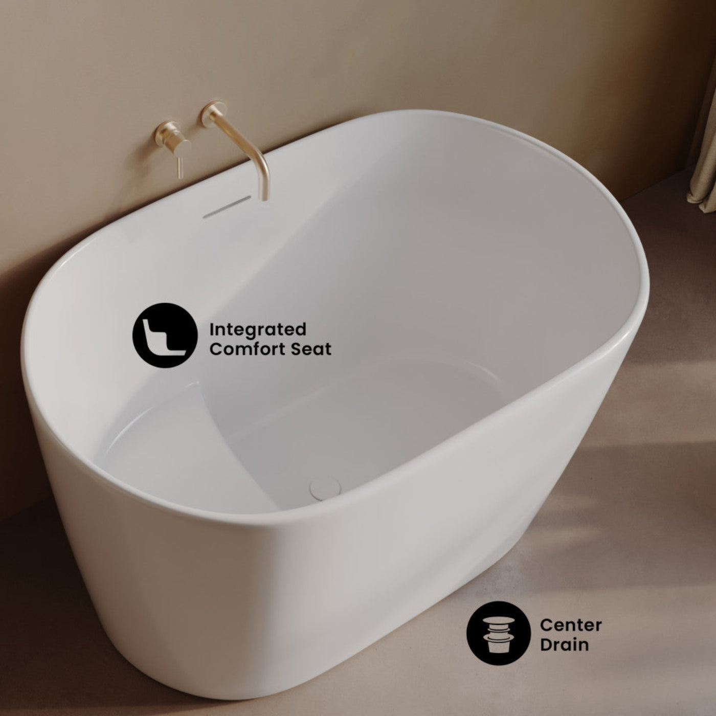Swiss Madison Claire 43" Japanese Soaking Freestanding Bathtub in Glossy White, Drain Included - SM-FB1901GW