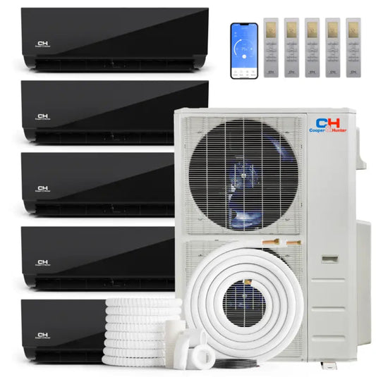 Cooper & Hunter 5 Zone 60,000 BTU Wall Mounted Mini Split AC R454B Midnight 9K+9K+12K+12K+18K - CH-R60MES-230VORB09MOLVWMRB09MOLVWMRB12MOLVWMRB12MOLVWMRB18MOLVWM-NO
