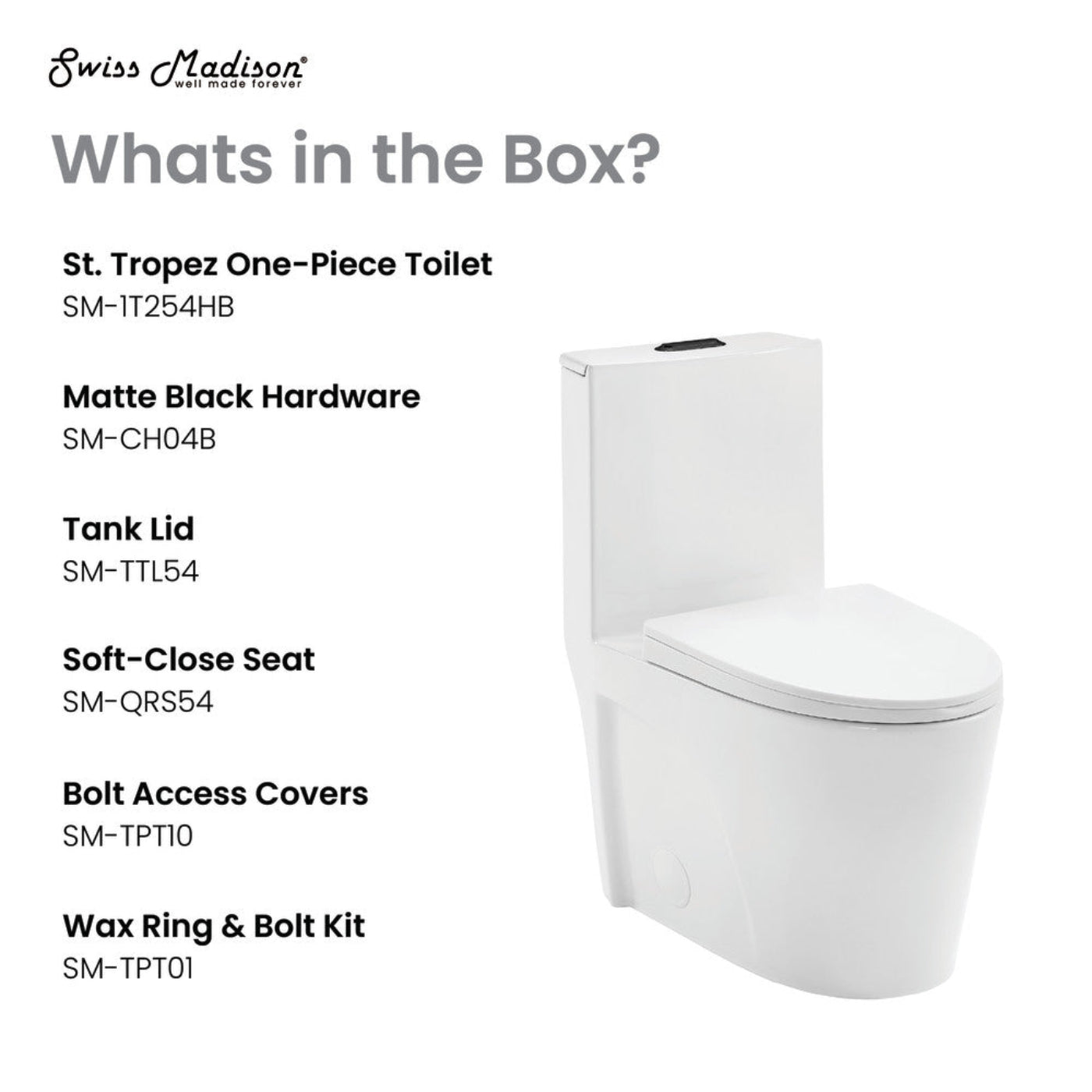 Swiss Madison St. Tropez One Piece Elongated Toilet Dual Vortex Flush, Black Hardware - SM-1T254HB