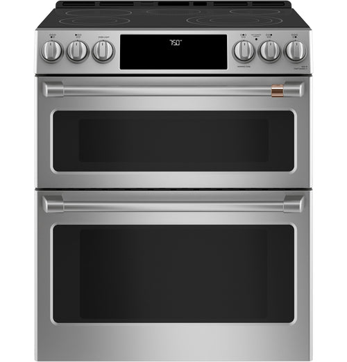 CAFE  30" Smart Slide-In, Front-Control, Radiant and Convection Double-Oven Range in Stainless Steel - CES750P2MS1