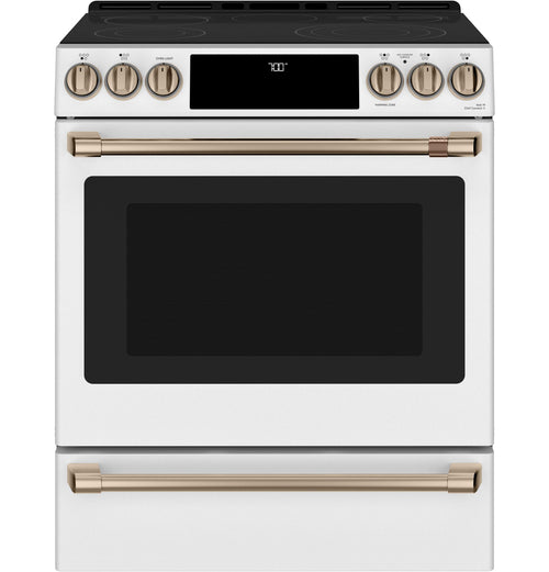 CAFE  30" Smart Slide-In, Front-Control, Radiant and Convection Range White - CES700P4MW2