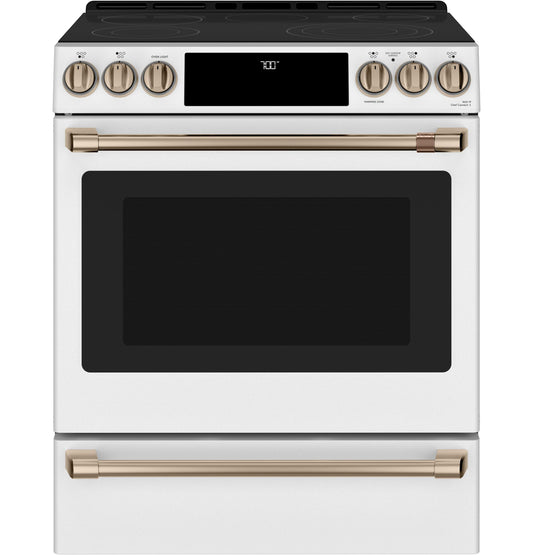 CAFE  30" Smart Slide-In, Front-Control, Radiant and Convection Range White - CES700P4MW2
