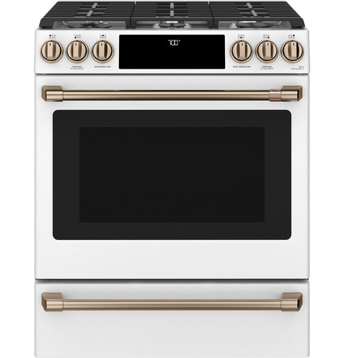 CAFE 30" Smart Slide-In, Front-Control, Gas Range with Convection Oven White - CGS700P4MW2