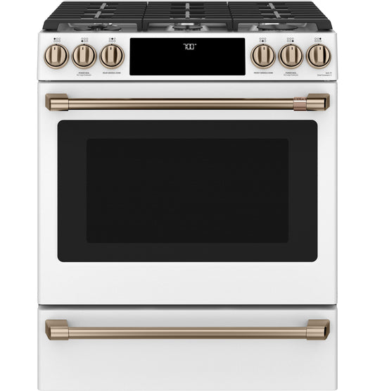 CAFE 30" Smart Slide-In, Front-Control, Gas Range with Convection Oven White - CGS700P4MW2