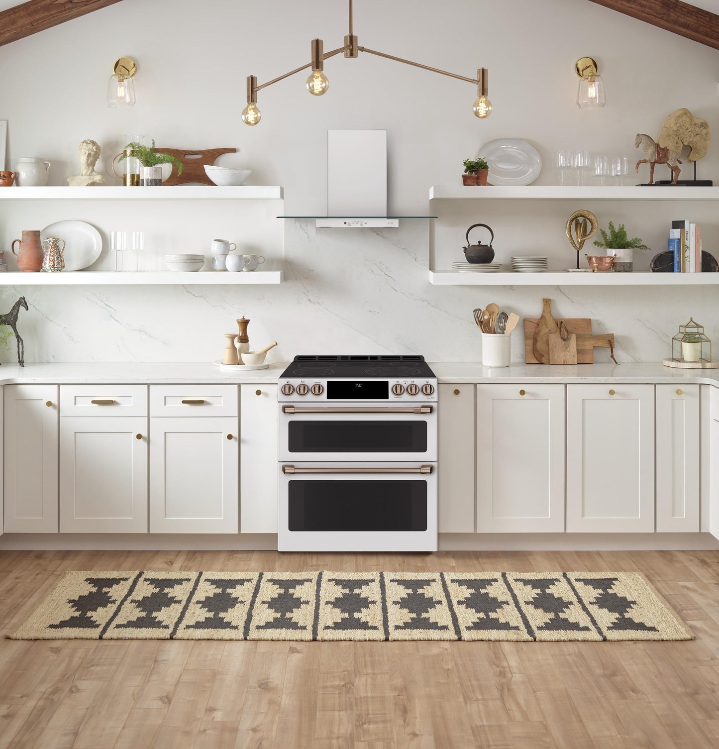 CAFE  30" Smart Slide-In, Front-Control, Radiant and Convection Double-Oven Range White - CES750P4MW2