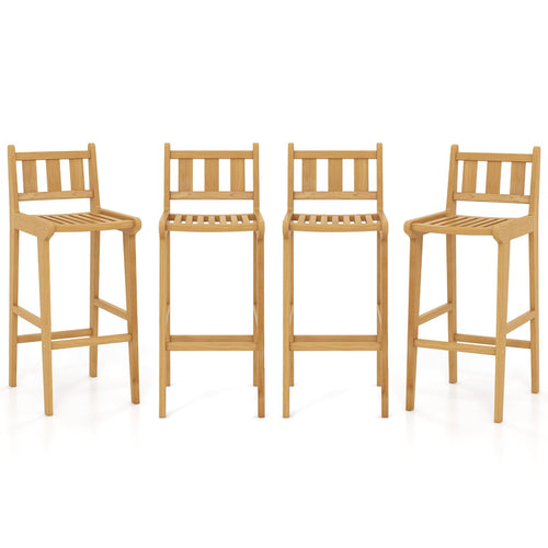 Tangkula Teak Wood Bar Stool, 30” Bar Chair with Footrest & Backrest - 4*JV11896