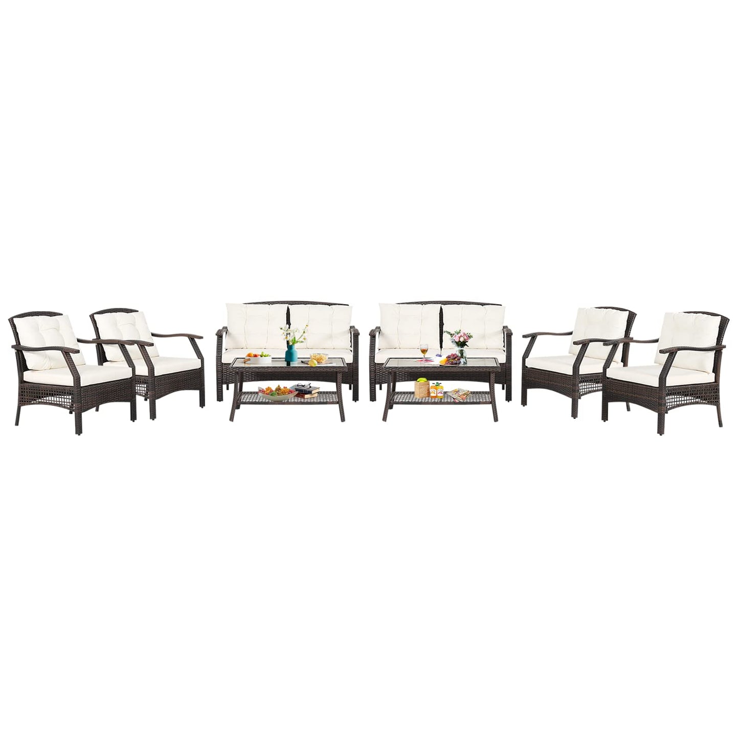 Tangkula Outdoor Rattan Furniture Set, Patiojoy Outdoor Wicker Sofa Set - 2*HW69353+
