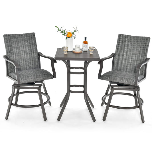 Tangkula 3 Pieces Swivel Bar Set, Aluminum Bar Height Furniture Set - NP10971+