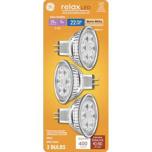 GE 35-Watt EQ MR16 Warm White G5.3 Base Dimmable LED Light Bulb (3-Pack) - 71223307
