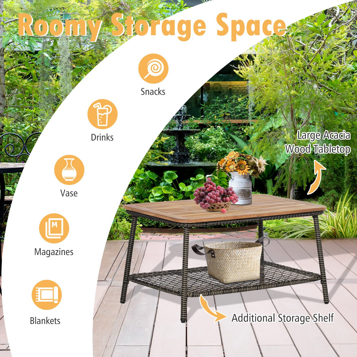 Tangkula Patio Furniture Set with 2-Tier Coffee Table - 2*HW70243WH+