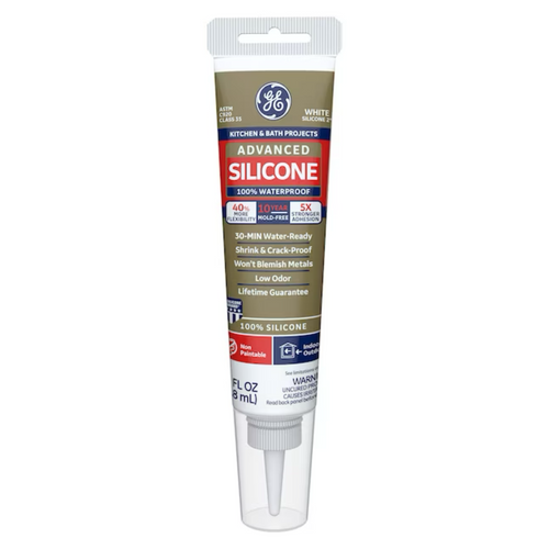 GE Advanced Silicone 2 Kitchen and Bath, Tub and Tile 2.8-oz White Silicone Caulk - 71223279