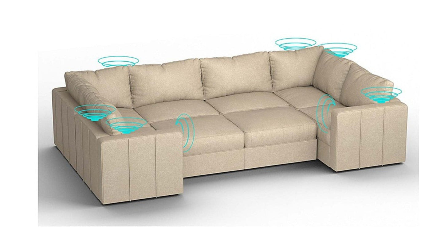 Lovesac – 8 Seats + 10 Sides Combed Chenille & Standard Foam with 8 Speaker Immersive Sound + Charge System – Tan - BB6484425