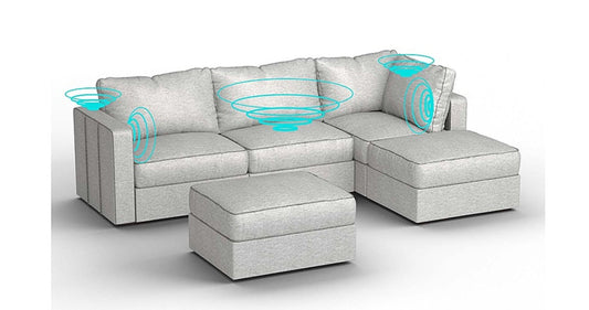 Lovesac – 5 Seats + 5 Sides Luxe Chenille & Standard Foam with 8 Speaker Immersive Sound + Charge System – Tonal Sterling - BB6484291