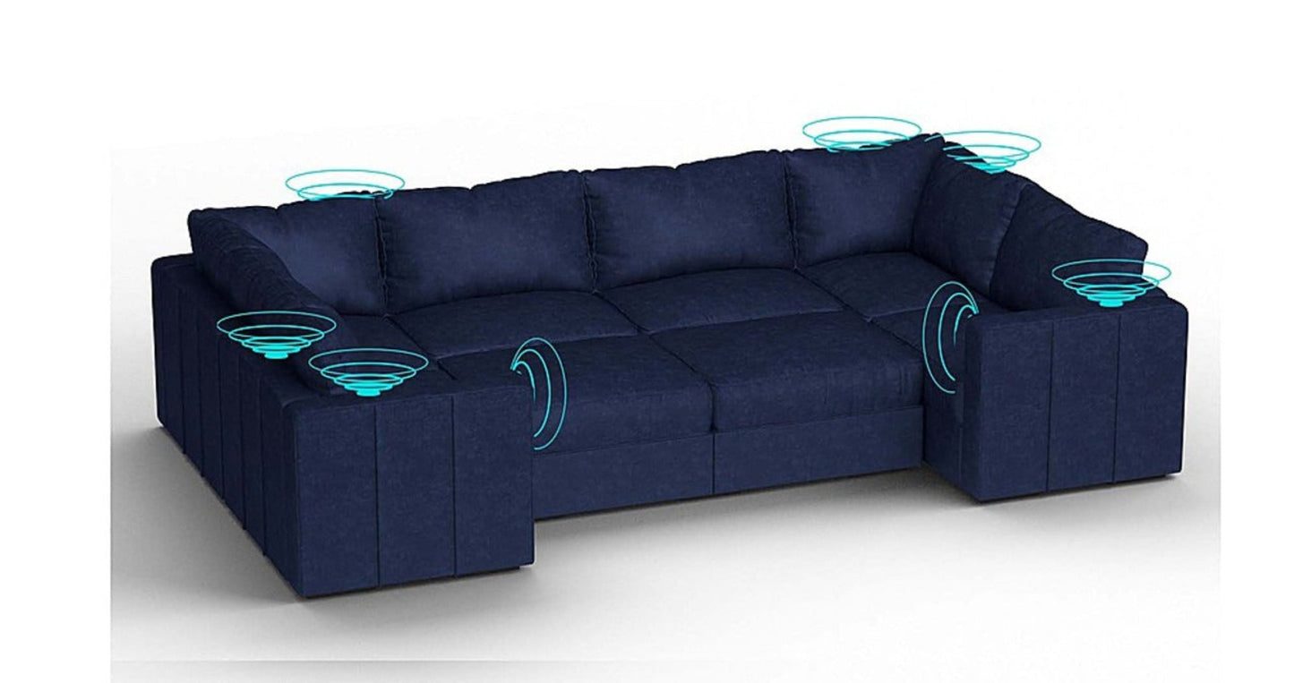 Lovesac – 8 Seats + 10 Sides Corded Velvet & Lovesoft with 8 Speaker Immersive Sound + Charge System – Sapphire Navy - BB6484444