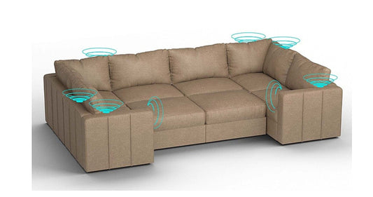 Lovesac – 8 Seats + 10 Sides Combed Chenille & Lovesoft with 6 Speaker Immersive Sound + Charge System – Taupe - BB6484435