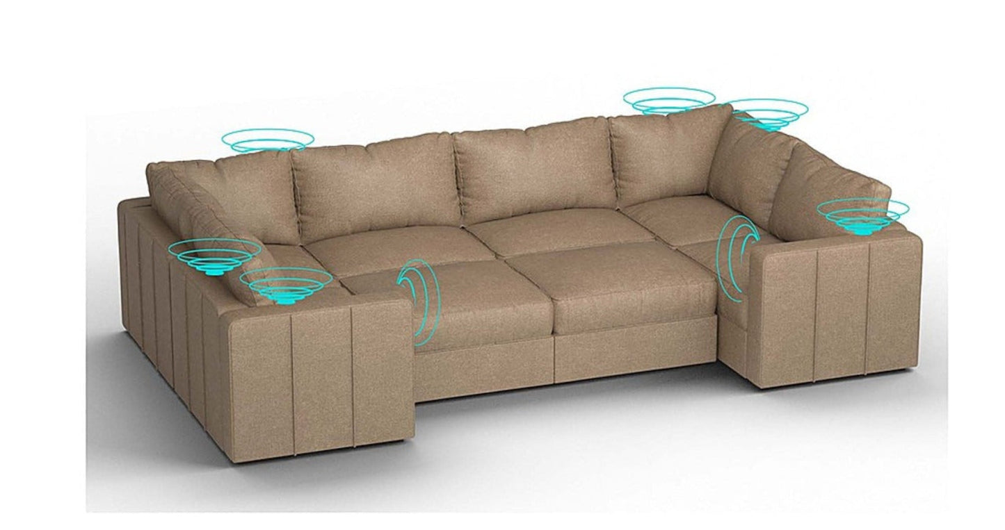 Lovesac – 8 Seats + 10 Sides Combed Chenille & Lovesoft with 6 Speaker Immersive Sound + Charge System – Taupe - BB6484435