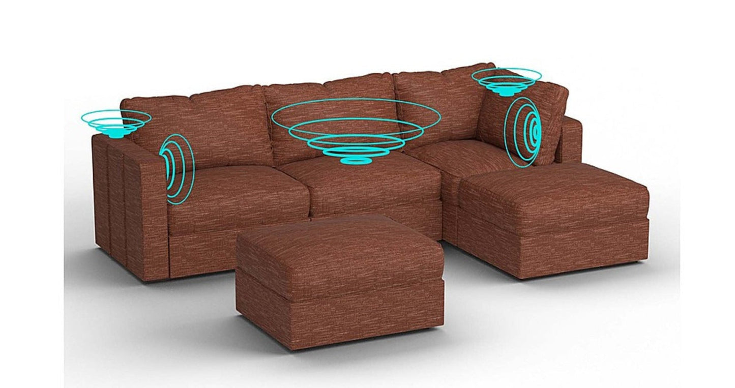 Lovesac – 5 Seats + 5 Sides Rained Chenille & Standard Foam with 6 Speaker Immersive Sound + Charge System – Terracotta - BB6484311