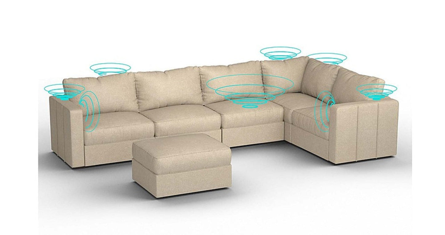 Lovesac – 6 Seats + 8 Sides Combed Chenille & Standard Foam with 8 Speaker Immersive Sound + Charge System – Tan - BB6484292