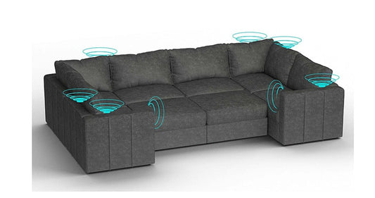Lovesac – 8 Seats + 10 Sides Corded Velvet & Lovesoft with 10 Speaker Immersive Sound + Charge System – Charcoal Grey - BB6484410