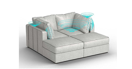 Lovesac – 7 Seats + 8 Sides Rained Chenille & Lovesoft with 10 Speaker Immersive Sound + Charge System – Vintage Blue - BB6484343