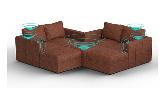 Lovesac – 7 Seats + 8 Sides Rained Chenille & Lovesoft with 8 Speaker Immersive Sound + Charge System – Terracotta - BB6484365